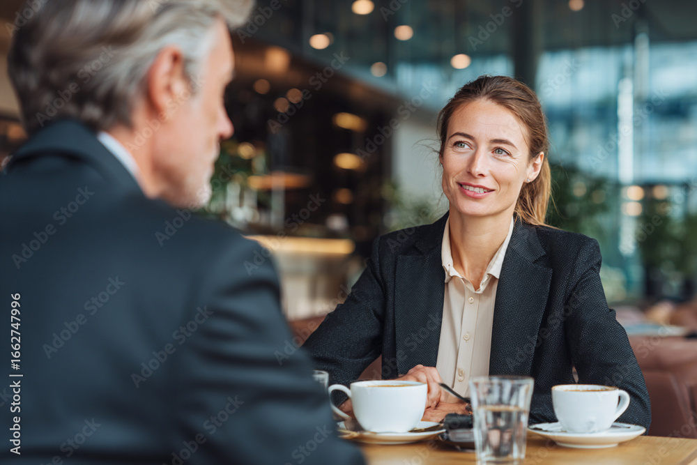 Business conversation with coffee and tea service Business conversation with coffee and tea service