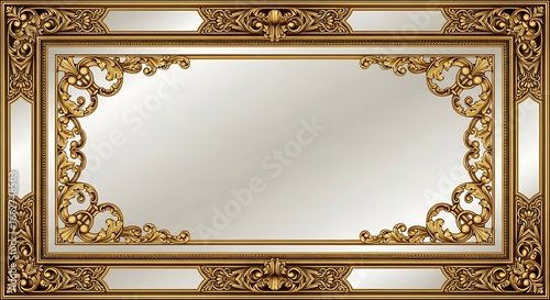 Intricate gold ornate decorative frame, mirroring opulence with a touch of antiquarian elegance and classical design