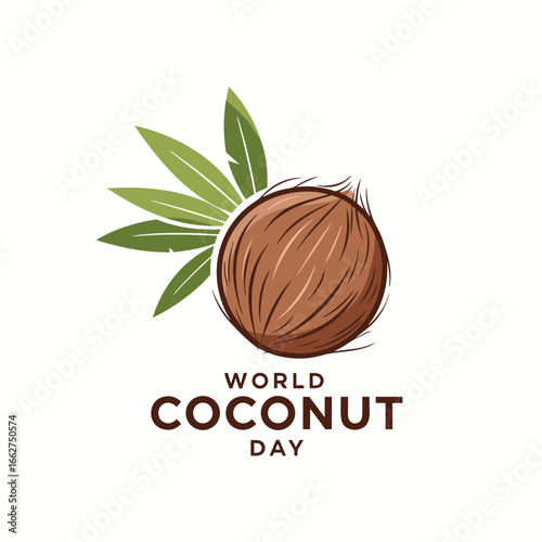 Minimal World Coconut Day coconut fruit illustration with palm leaf design
