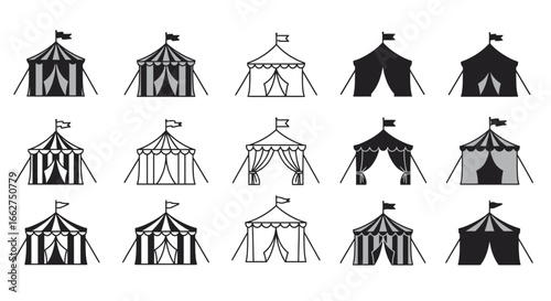 Unique Circus Tent 4D Vector Icons Set