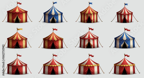 Unique Circus Tent 4D Vector Icons Set