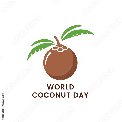 World Coconut Day minimal illustration with coconut fruit and palm leaves decoration