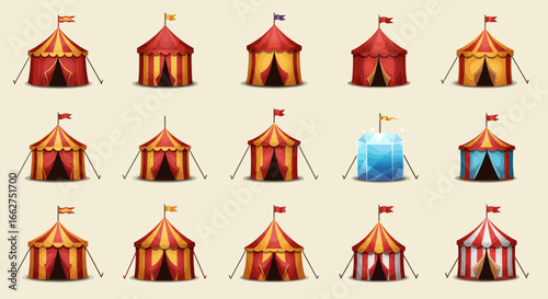 Unique Circus Tent 4D Vector Icons Set