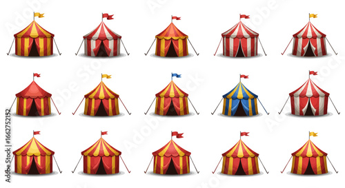 Unique Circus Tent 4D Vector Icons Set