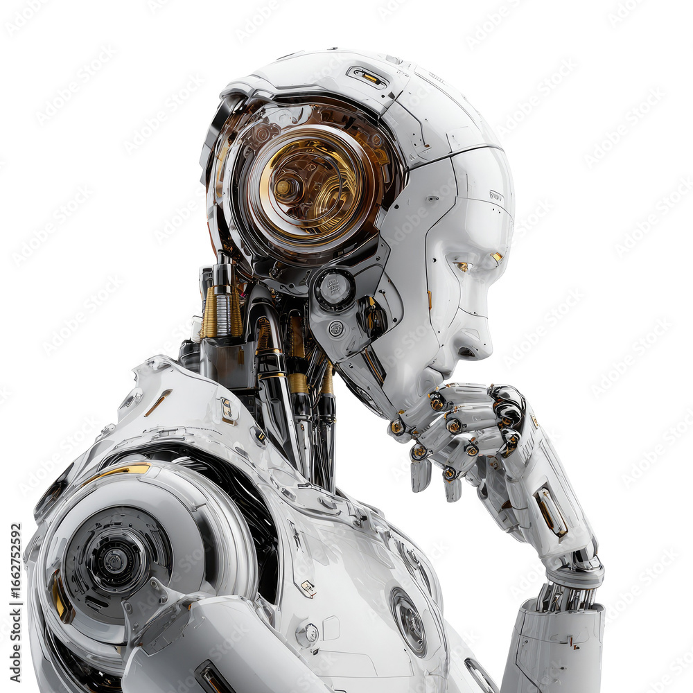 Fototapeta premium Thoughtful robot head and shoulders