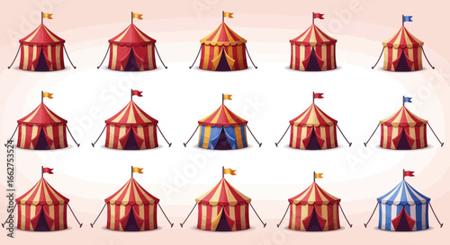 Unique Circus Tent 4D Vector Icons Set