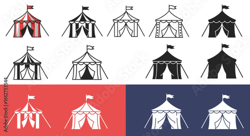 Unique Circus Tent 4D Vector Icons Set