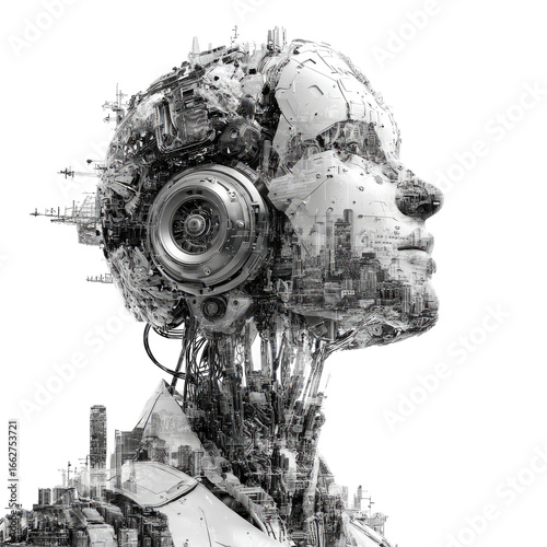 Abstract grayscale robot head