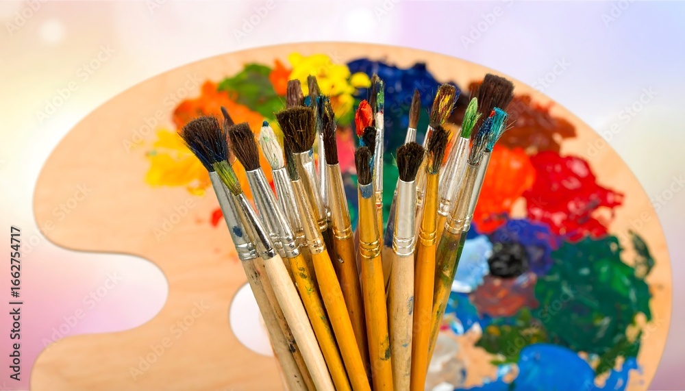 Obraz premium Paintbrushes clustered on a palette