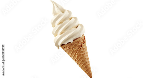 Vanilla soft serve ice cream in a waffle cone, isolated on transparent background