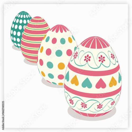 happy easter day egg collection isolated on pink background. vector Illustration.