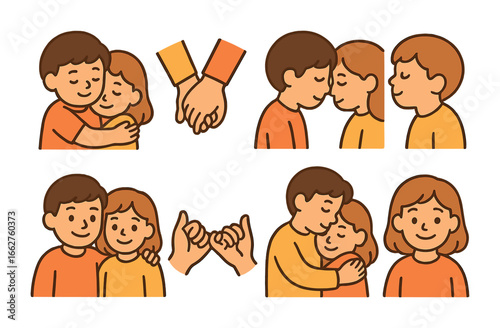 Children's Bonding Moments. Flat vector mini-illustrations close-up moments of affection and bonding in colors