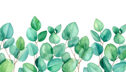 Watercolor eucalyptus leaves border