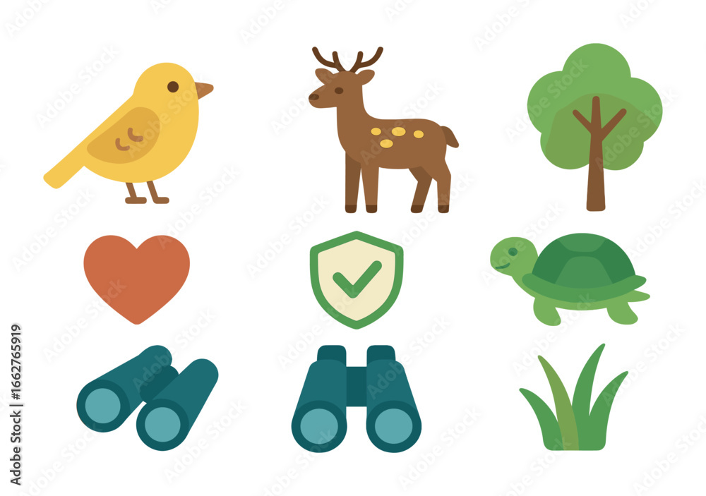 Fototapeta premium Protecting Endangered Species. Flat vector mini-illustrations protecting endangered species in colors children
