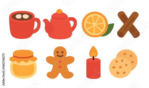 Holiday Drink Illustrations. Flat vector mini-illustrations hot drinks for holidays in colors children's