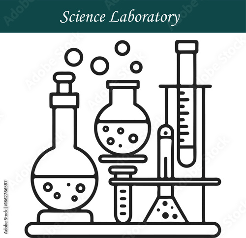 Science Laboratory Glassware Outline Icon Set – Beakers, Test Tubes, and Flasks