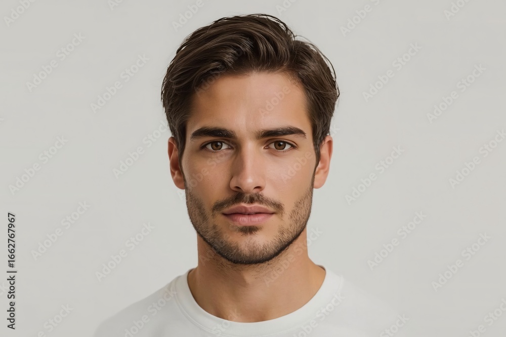 Fototapeta premium Handsome man portrait, studio shot, neutral background, website profile