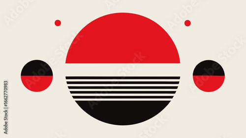 Abstract design with circles and lines in red and black