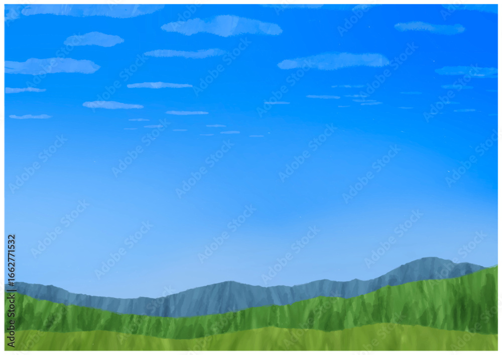 Obraz premium Blue Sky and Mountain Landscape Background Illustration(青空と山の風景 背景イラスト)