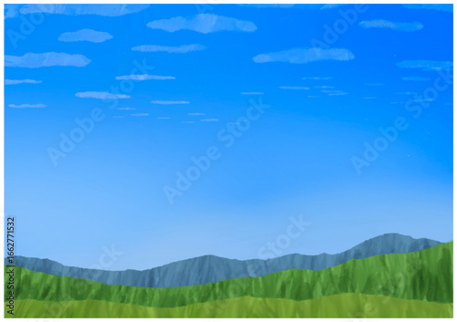 Blue Sky and Mountain Landscape Background Illustration（青空と山の風景 背景イラスト）