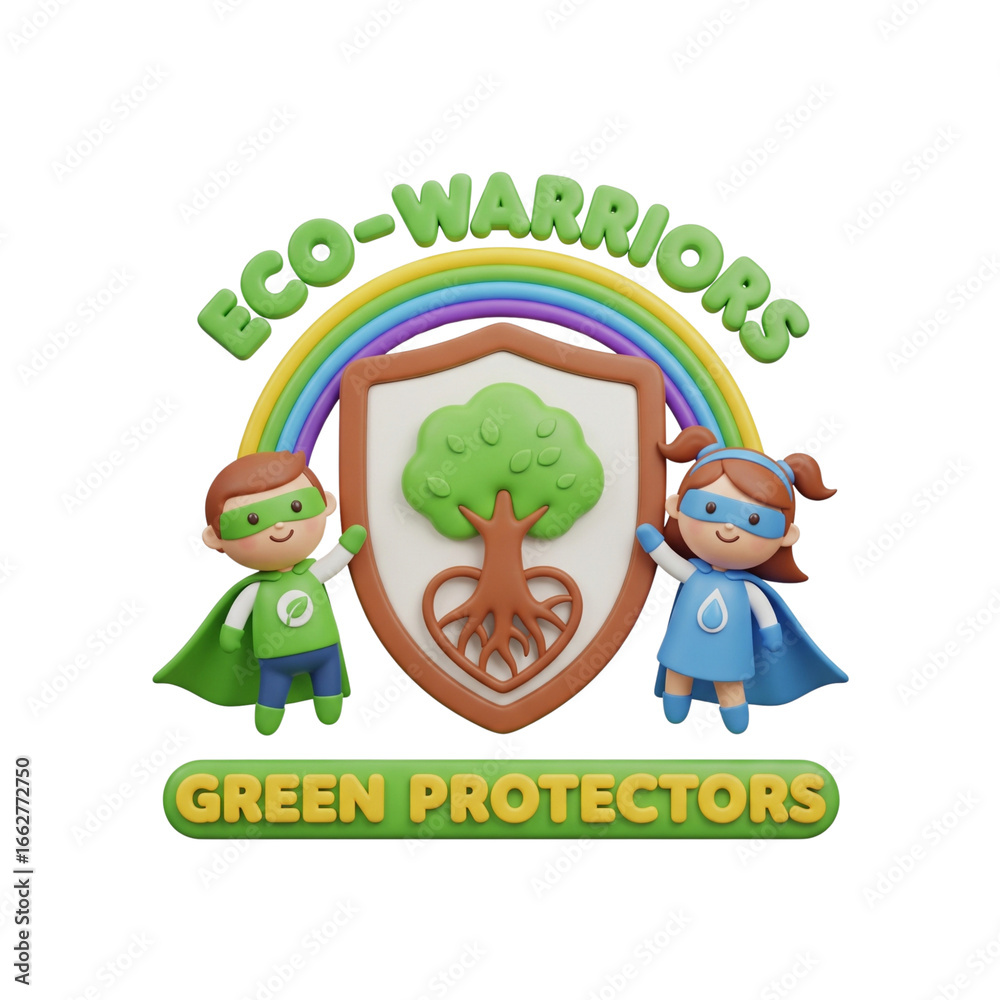 Fototapeta premium Realistic 3D illustration of two eco-warrior children protecting the environment, isolated in white