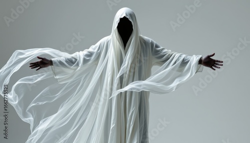 Ethereal Ghostly Figure with Flowing Draped Fabric
