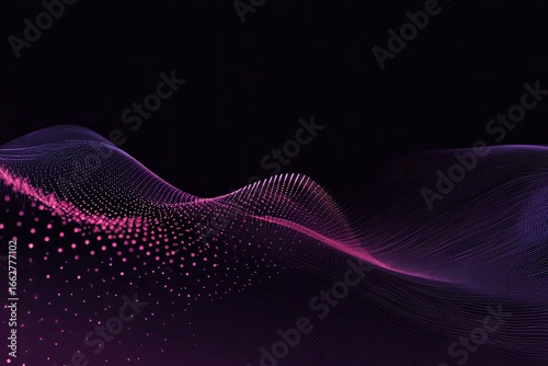 Abstract digital wave of pink and purple particles on a dark background