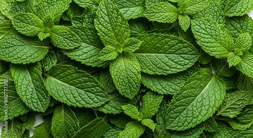 Abundance of fresh spearmint leaves showing vibrant green texture and aromatic properties