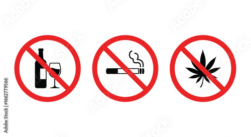 No Smoking, No Alcohol, No Drugs Signs Vector