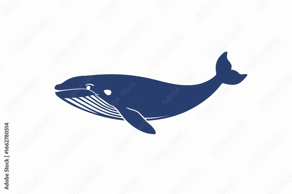 Obraz premium Blue whale ocean silhouette, marine life, white background, logo design
