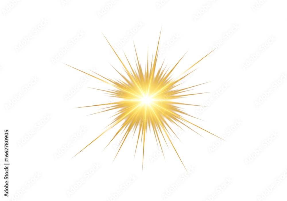 Fototapeta premium Golden starburst sparkle isolated on transparent background