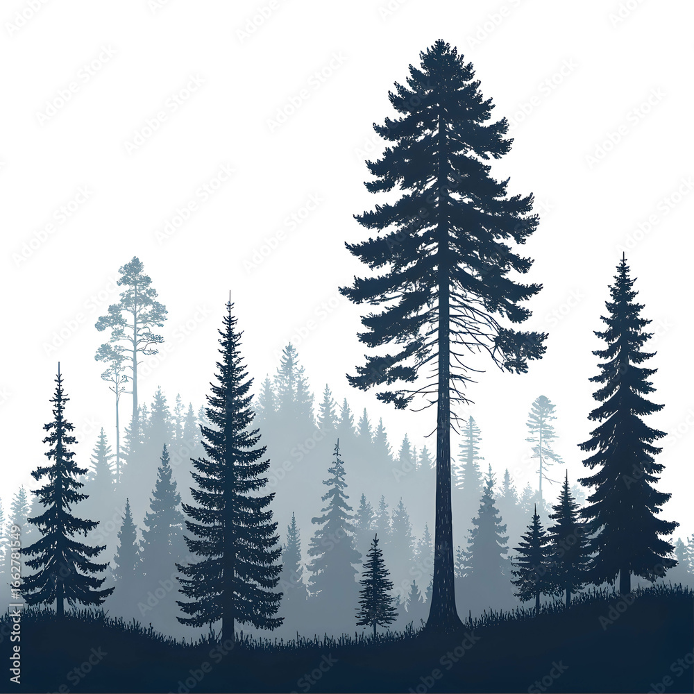 Obraz premium silhouette of pine forest with small and tall ever