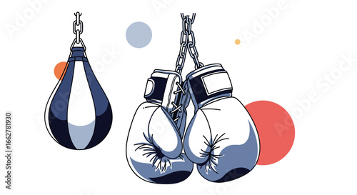 Boxing gloves and speed bag ready for intense training and powerful punches in the ring