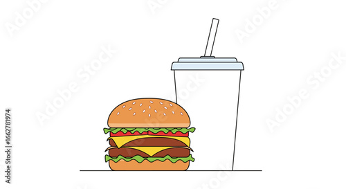Delicious big cheeseburger and refreshing drink combo meal for a satisfying lunch or dinner experience