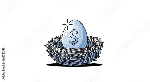 Sparkling dollar egg nestled safely within a cozy bird's nest offering financial security and growth opportunities
