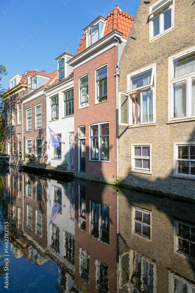 Fototapeta premium Delft, Netherlands - July 03, 2018: View to the street in the historic center of Delft