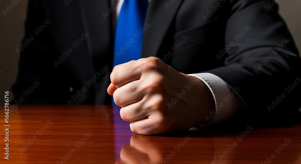 Obraz premium Angry businessman slams fist on desk expressing frustration