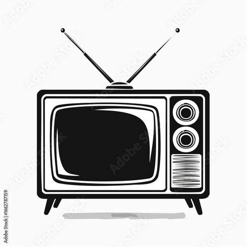 Retro television Monochrome drawing Classic antenna style Entertainment technology Vintage media high quality professional