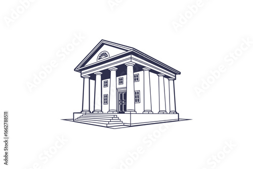 bank building icon classic financial institution outline with columns and triangular roof