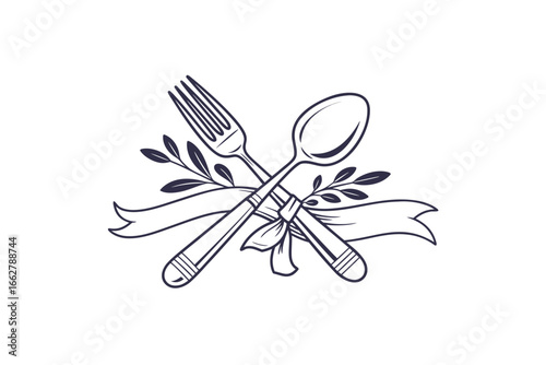Minimal cutlery icon fork spoon knife crossed dining outline