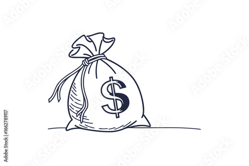 Money bag icon tied sack outline economy cash rich currency  