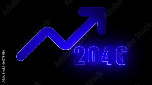 Wallpaper Mural Blue Neon Arrow Graph Illustrating Upward Trend Towards Year 2046 on Black Background image photo Torontodigital.ca