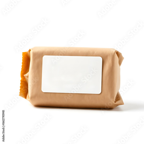 Wrapped soap bar with blank label perfect for branding and product mockups white background