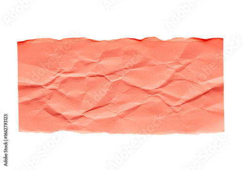 Crushed red paper strip with torn edge isolated on transparent background