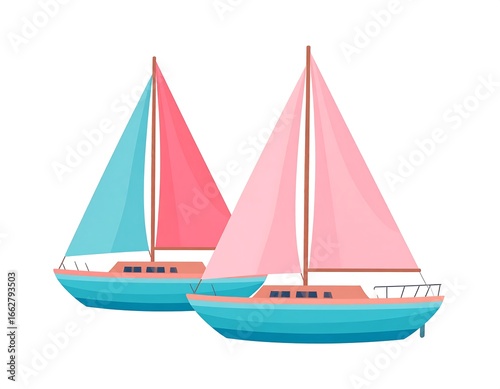 Two colorful sailboats against white background