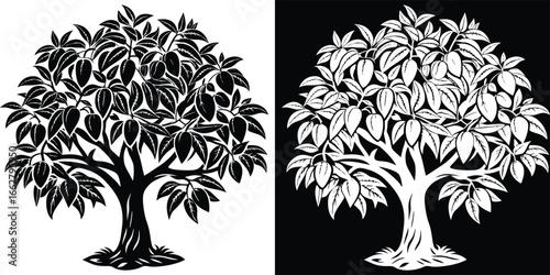 Vibrant fruit tree illustration with bountiful harvest, perfect for organic branding and natural themes