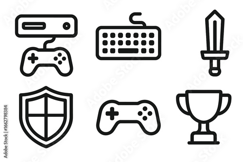 Gaming accessories and symbols illustrating the world of video gaming and competition