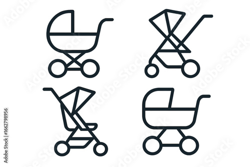 Design variations of baby strollers, showcasing diverse styles and functionalities for modern parents