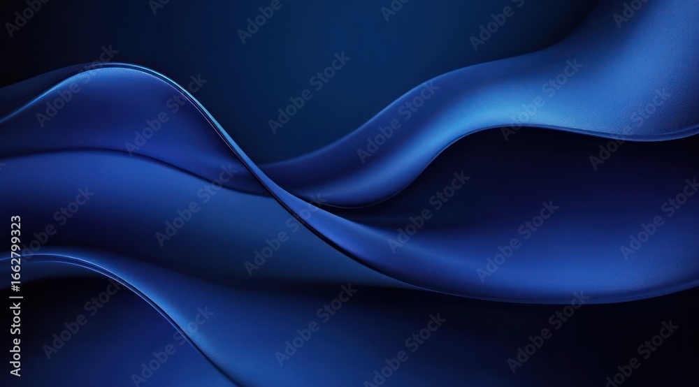 Fototapeta premium Smooth, flowing dark blue abstract waves with gradient shading creating depth and a sense of fluid motion