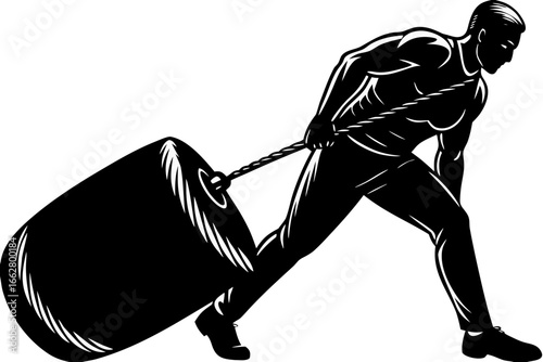 Silhouette of Man Pulling Heavy Bag